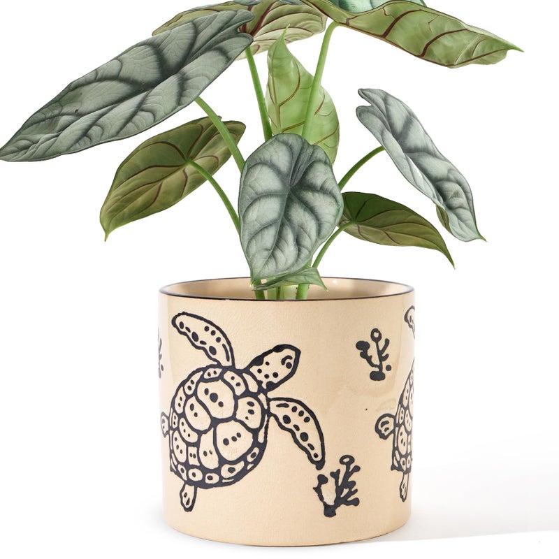 STHIE 5 Inch Ceramic Plant Pots with Drainage Holes, Small Round Flower Pots for Indoor Plant, Unique Animal Flower Planters (Sea Turtle) - Image 1