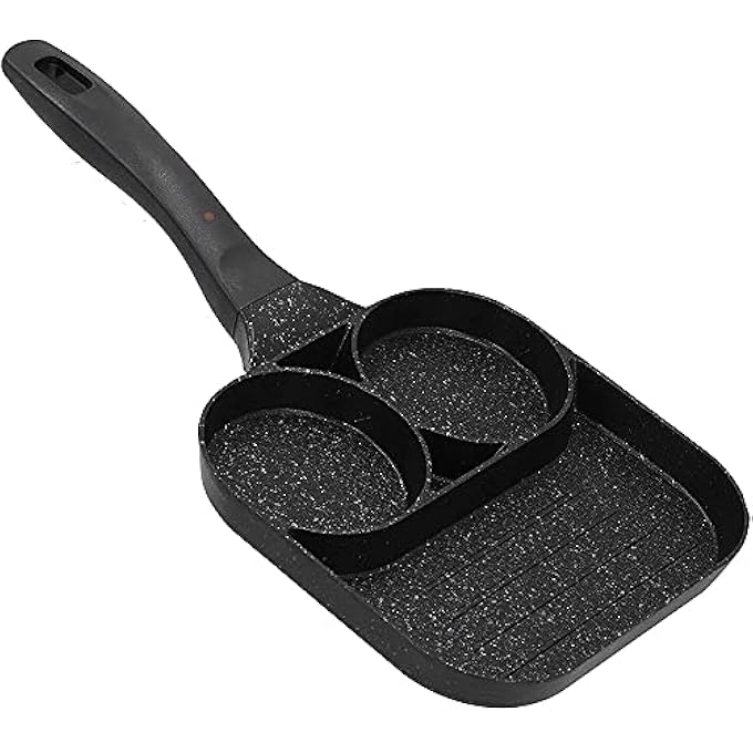 TJMR DIVIDED FRYING PAN, 3 SECTION NONSTICK EGG FRYING PAN OMLETTE MAKER SKILLET NON-STICK SMALL FLAT-BOTTOMED HOUSEHOLD STEAK FRYING PAN BREAKFAST PANCAKE PAN - Image 1