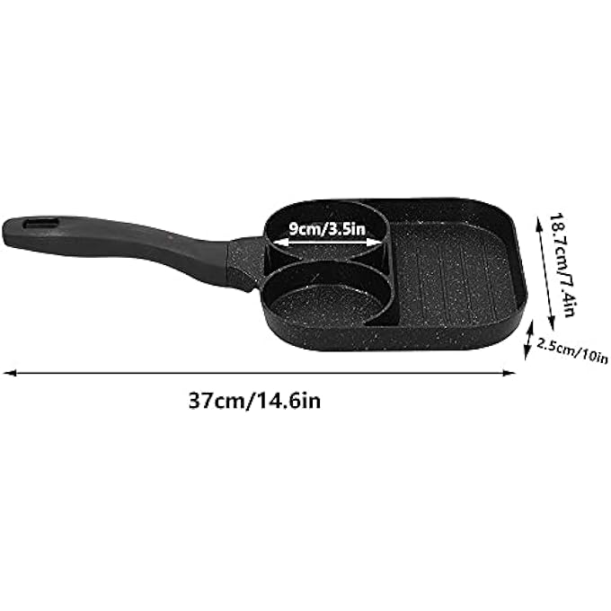 TJMR DIVIDED FRYING PAN, 3 SECTION NONSTICK EGG FRYING PAN OMLETTE MAKER SKILLET NON-STICK SMALL FLAT-BOTTOMED HOUSEHOLD STEAK FRYING PAN BREAKFAST PANCAKE PAN - Image 3