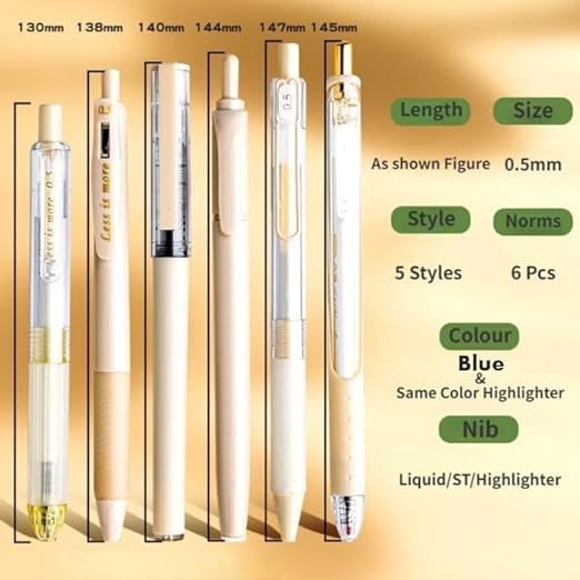 SAMVARDHAN Pastel Highlighter Set, Aesthetic School Supplies 5PCS Retractable Blue Ink with 1PCS Highlighter, 0.5mm Fine Points for Writing (Purple) - Image 5