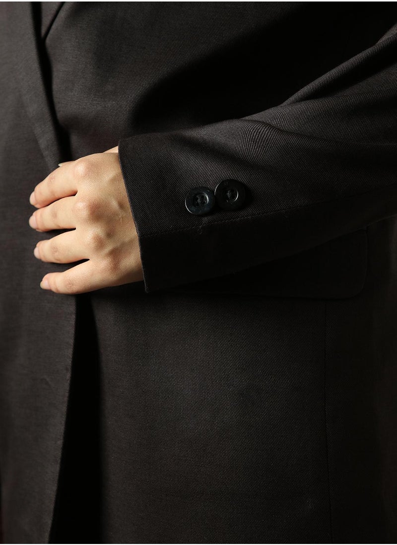 HIGH STAR Women's Black Cotton Blend Solid Oversized Blazer  - Image 4