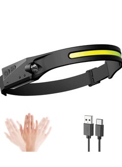 LED Headlamp with All Perspectives Induction 230° Illumination, 350 Lumens, Weatherproof Type C Rechargeable Head Lamp for Running Camping Hiking Fishing, Sensor Outdoor Headlight