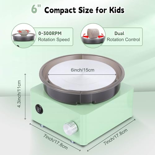 Olenyer Pottery Wheel for Kids: 6" Turntable 2-Way Rotation Mini Pottery Wheel, Removable Tray, Metal Frame, Christmas Gifts Pottery Kit for Beginners Teens Adults - Image 3