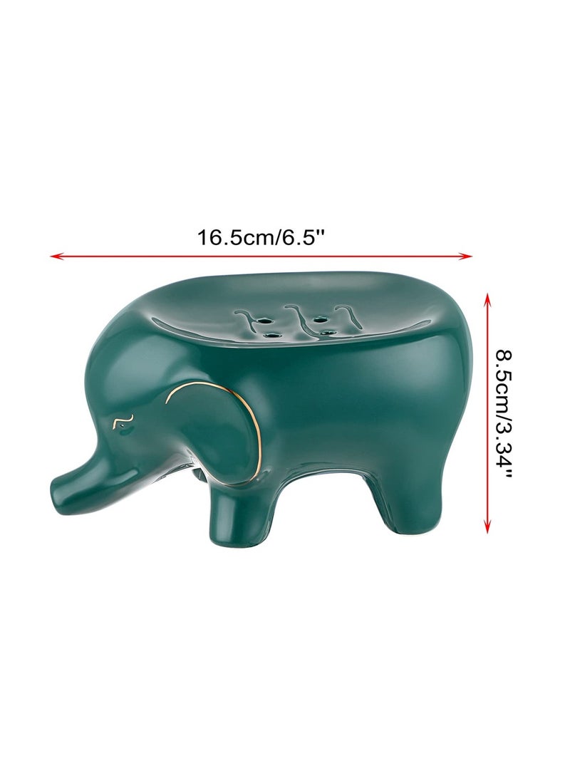 Excefore حامل صابون خزفي على شكل فيل، حاوية صابون ذات تصريف ذاتي، صينية صابون قابلة للتصريف للحوض والحمام والمطبخ - Image 2
