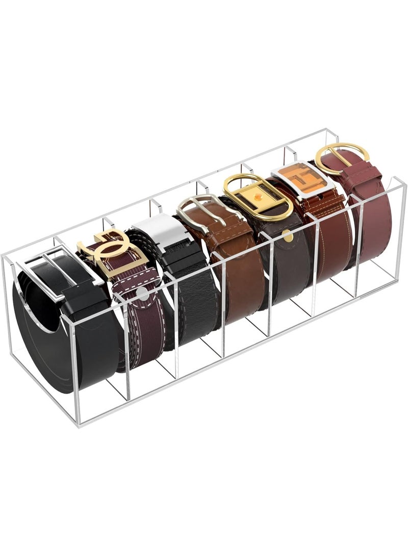 Slasa SLASA Acrylic Belt Organizer – 7-Compartment Closet Storage Holder for Belts, Ties & Bow Ties – Transparent Display Case for Wardrobe & Dresser  - Image 1