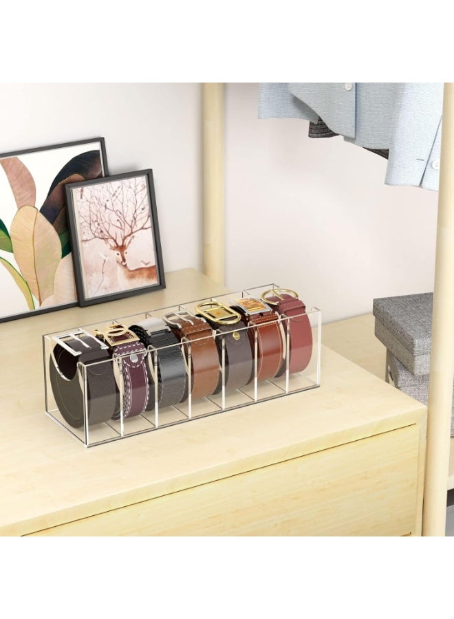 Slasa SLASA Acrylic Belt Organizer – 7-Compartment Closet Storage Holder for Belts, Ties & Bow Ties – Transparent Display Case for Wardrobe & Dresser  - Image 5