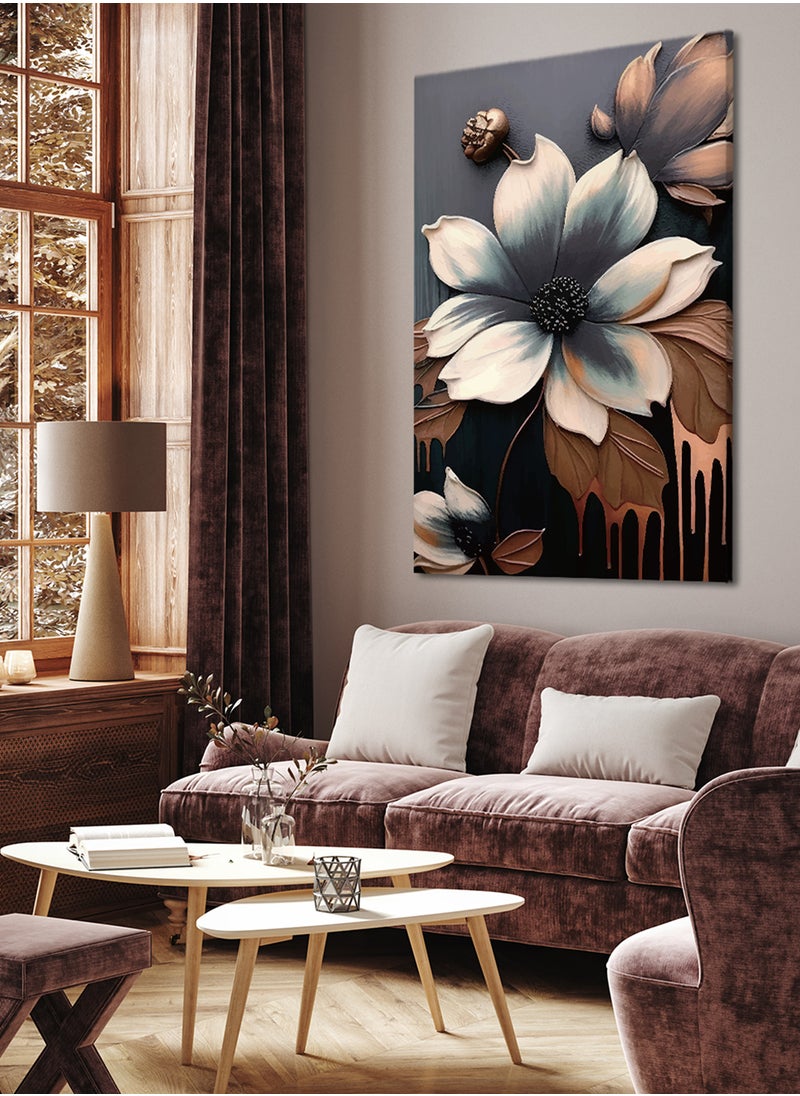 LOWHA Canvas Wall Art Stretched Over Wooden Frame with Elegant Flowers Painting  - Image 1