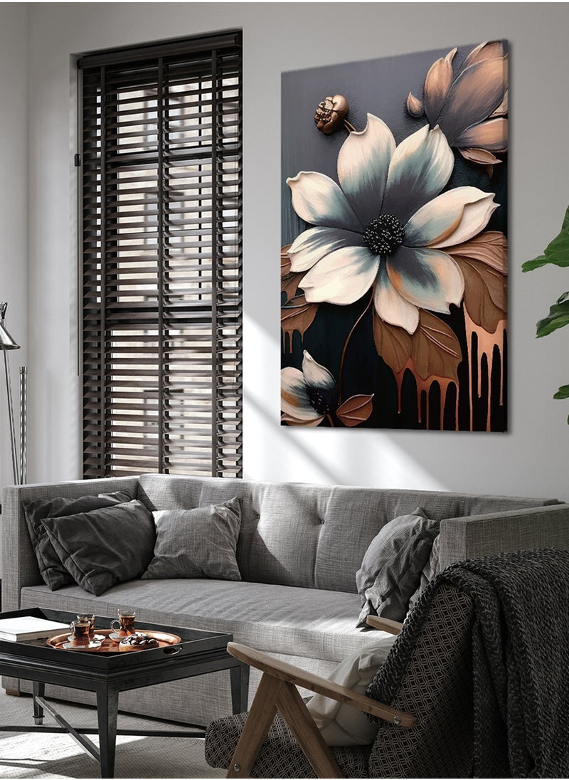 LOWHA Canvas Wall Art Stretched Over Wooden Frame with Elegant Flowers Painting  - Image 3