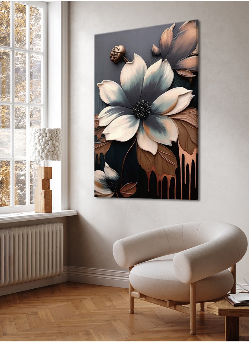 LOWHA Canvas Wall Art Stretched Over Wooden Frame with Elegant Flowers Painting  - Image 2