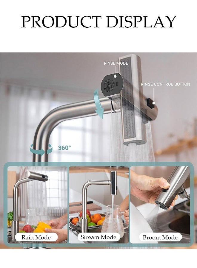 DUNISO Waterfall Kitchen Faucet with Pull Down Sprayer, 360° Swivel & Single Handle Matte Black,3 Modes, a Single Handle Pull Out Kitchen Faucet for RV, Bar, Farmhouse - Image 3