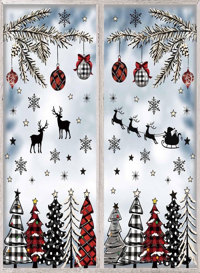 ميهوفوند ملصق نافذة عيد الميلاد الشتوي من MEHOFOND، 8 أوراق، شجرة عيد الميلاد منقوشة باللونين الأسود والأحمر، مناسبة لعطلات عيد الميلاد، لوازم الحفلات المنزلية، ديكور عرض زجاج نافذة المتجر - Image 1