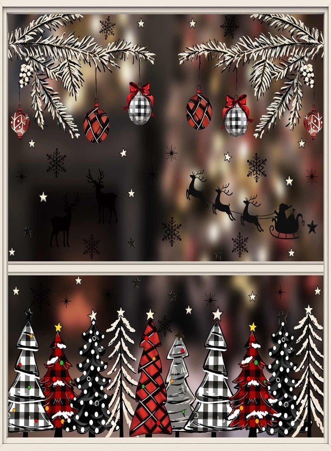 ميهوفوند ملصق نافذة عيد الميلاد الشتوي من MEHOFOND، 8 أوراق، شجرة عيد الميلاد منقوشة باللونين الأسود والأحمر، مناسبة لعطلات عيد الميلاد، لوازم الحفلات المنزلية، ديكور عرض زجاج نافذة المتجر - Image 5