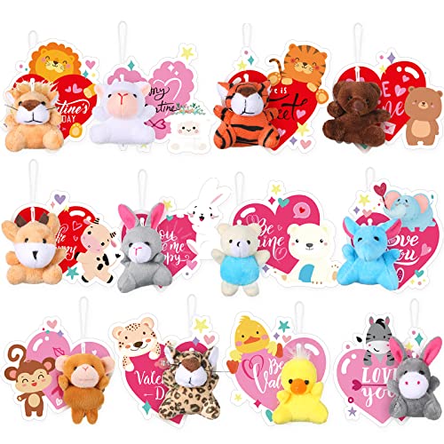 Hanaive 24 Pack Valentine Stuffed Animals Bulk for Kids with Heart Cards Mini Animal Plush Keychain Set Cute Valentines Day Party Favors for Students Exchange Gifts Classroom Game Prize - Image 1