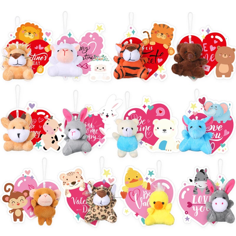 Hanaive 24 Pack Valentine Stuffed Animals Bulk for Kids with Heart Cards Mini Animal Plush Keychain Set Cute Valentines Day Party Favors for Students Exchange Gifts Classroom Game Prize - Image 3