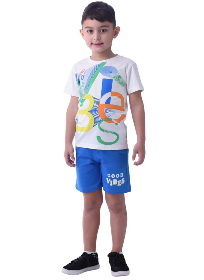 victor and jane Victor & Jane Boys' Comfortable 2-Piece T-Shirt & Shorts Set (2-8 Years) Off-White & Blue, 100% Cotton