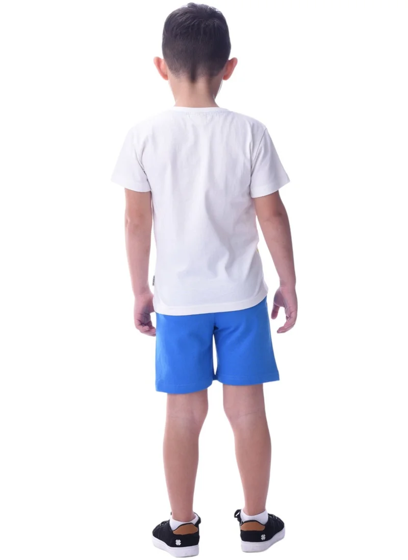 Victor And Jane  Boys' Comfortable 2-Piece T-Shirt & Shorts Set Off-White & Blue, 100% Cotton for Men | Best Price UAE