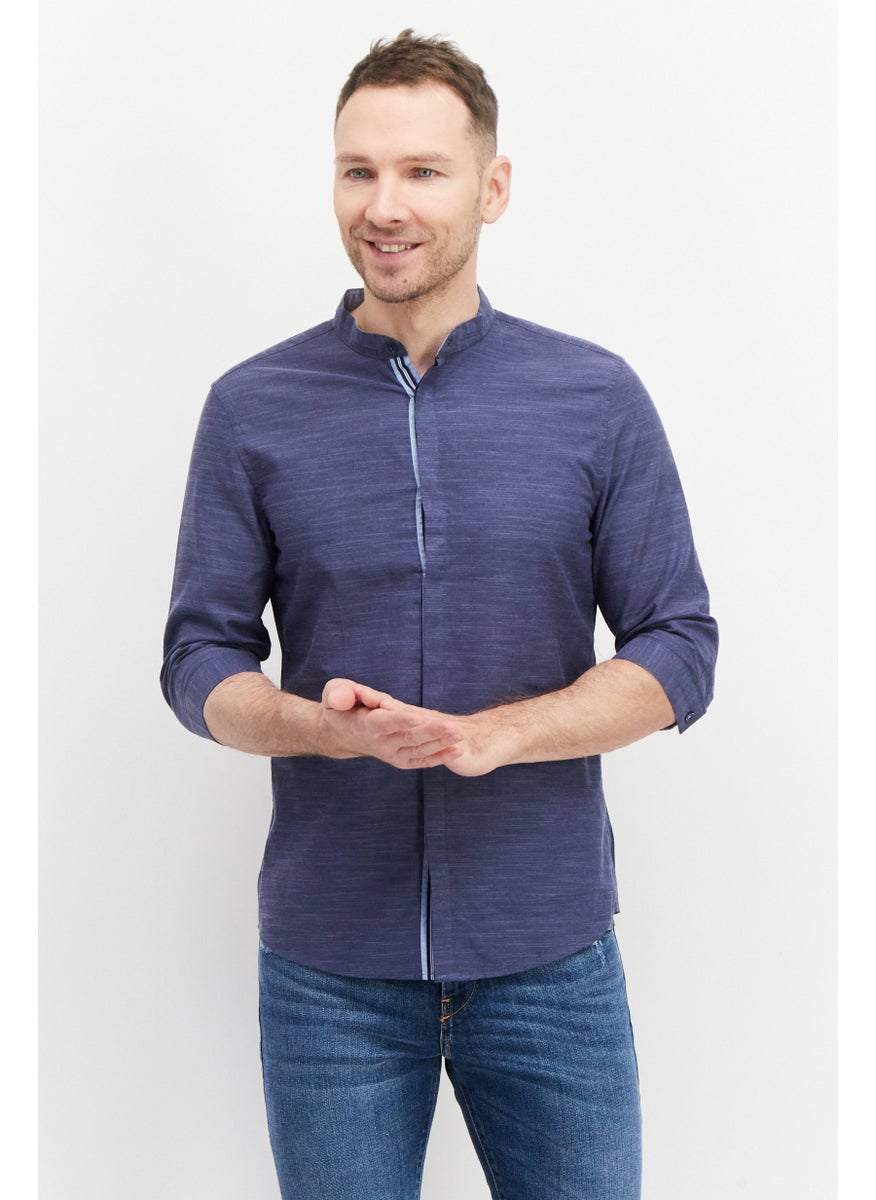 Selected Homme Men Regular Fit Long Sleeve Heather Casual Shirt, Slate Blue  - Image 1