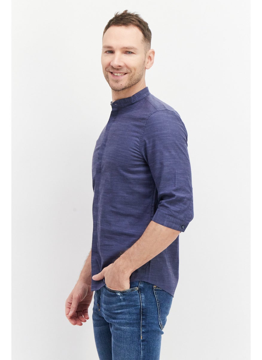 Selected Homme Men Regular Fit Long Sleeve Heather Casual Shirt, Slate Blue  - Image 2