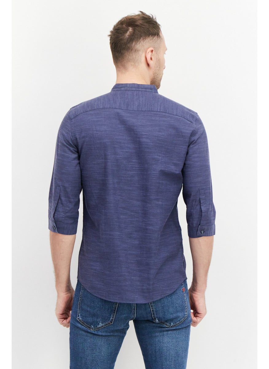 Selected Homme Men Regular Fit Long Sleeve Heather Casual Shirt, Slate Blue  - Image 3