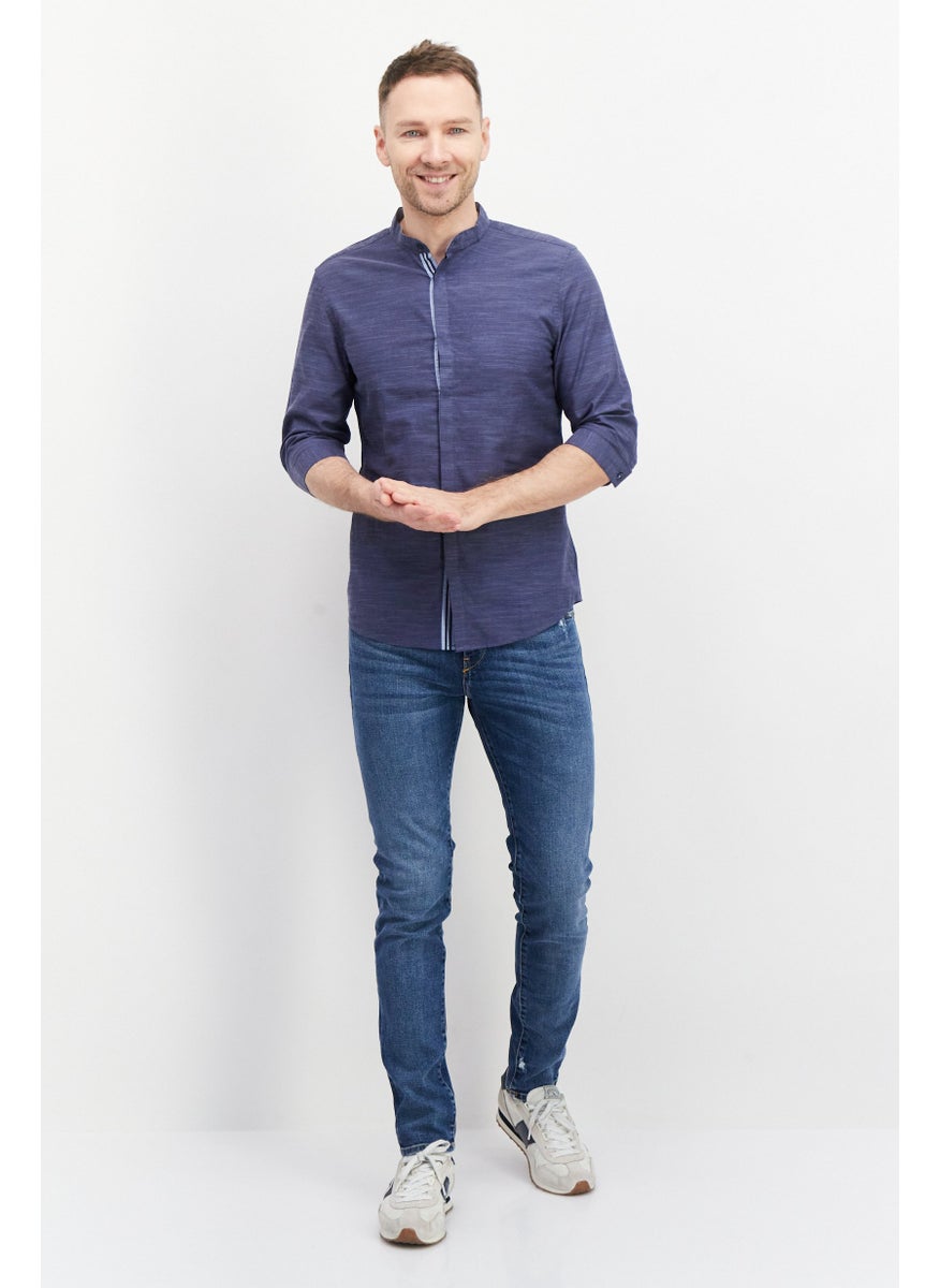 Selected Homme Men Regular Fit Long Sleeve Heather Casual Shirt, Slate Blue  - Image 4