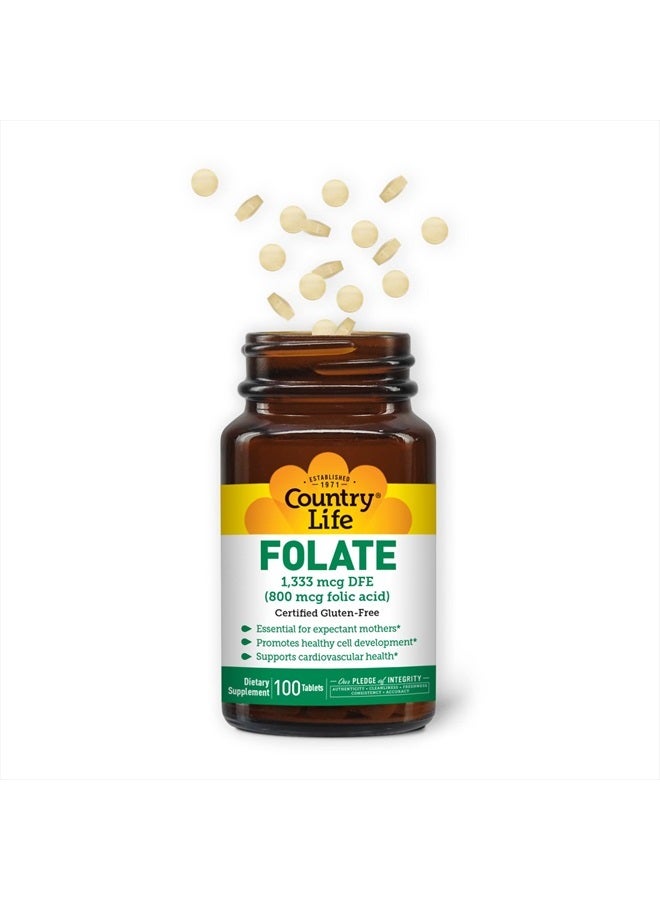 Country Life FOLATE Folic Acid 800 mcg, 100 Tablets - Image 3