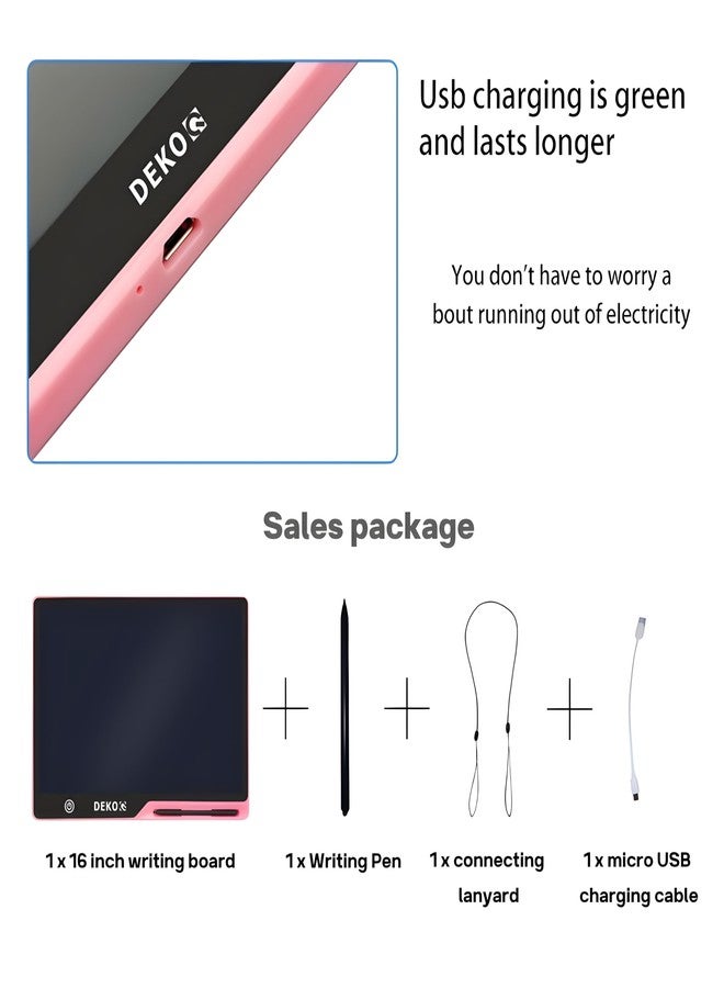 Dekoq Plastic 16 Inch USB Rechargeable Drawing Tablet Doodle Board for Kids, Reusable Electronic Drawing Pads Educational Toys for Girls, Educational Birthday Gift, Drawing Pad for Teen Girl (Pink) - Image 3