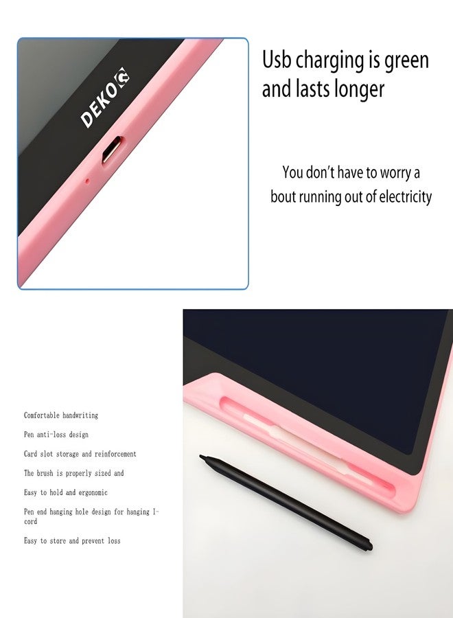Dekoq Plastic 16 Inch USB Rechargeable Drawing Tablet Doodle Board for Kids, Reusable Electronic Drawing Pads Educational Toys for Girls, Educational Birthday Gift, Drawing Pad for Teen Girl (Pink) - Image 2