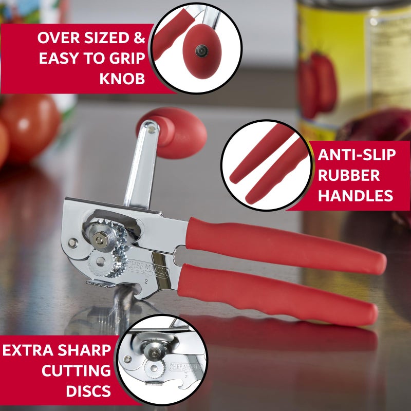 Chef-Master Commercial Can Opener, Heavy Duty Can Opener Manual for Large Cans With Anti-slip Grip, Kitchen Can Opener, Bottle and Can Opener, Professional Can Opener With Crank Handle (90056) - Image 5