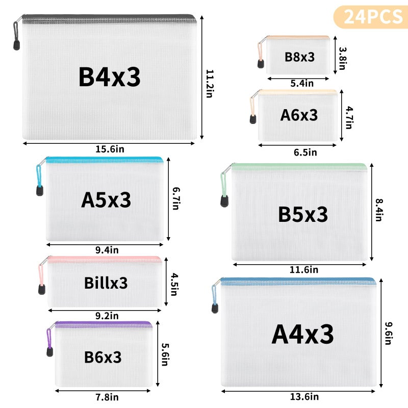 EOOUT 24pcs Mesh Zipper Pouch, Waterproof Zipper Bags, 8 Sizes Plastic Travel Pouch, 8 Colors, Multipurpose for Office Supplies and Travel Storage - Image 2