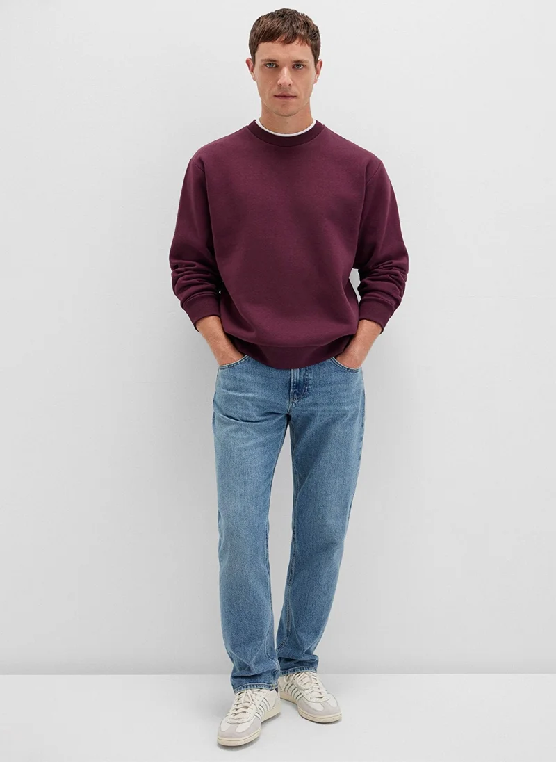 مافي Crew Neck Burgundy Basic Sweatshirt