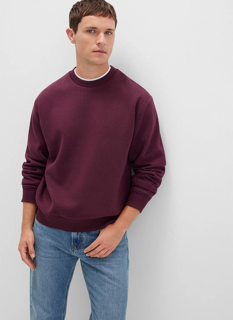 مافي Crew Neck Burgundy Basic Sweatshirt