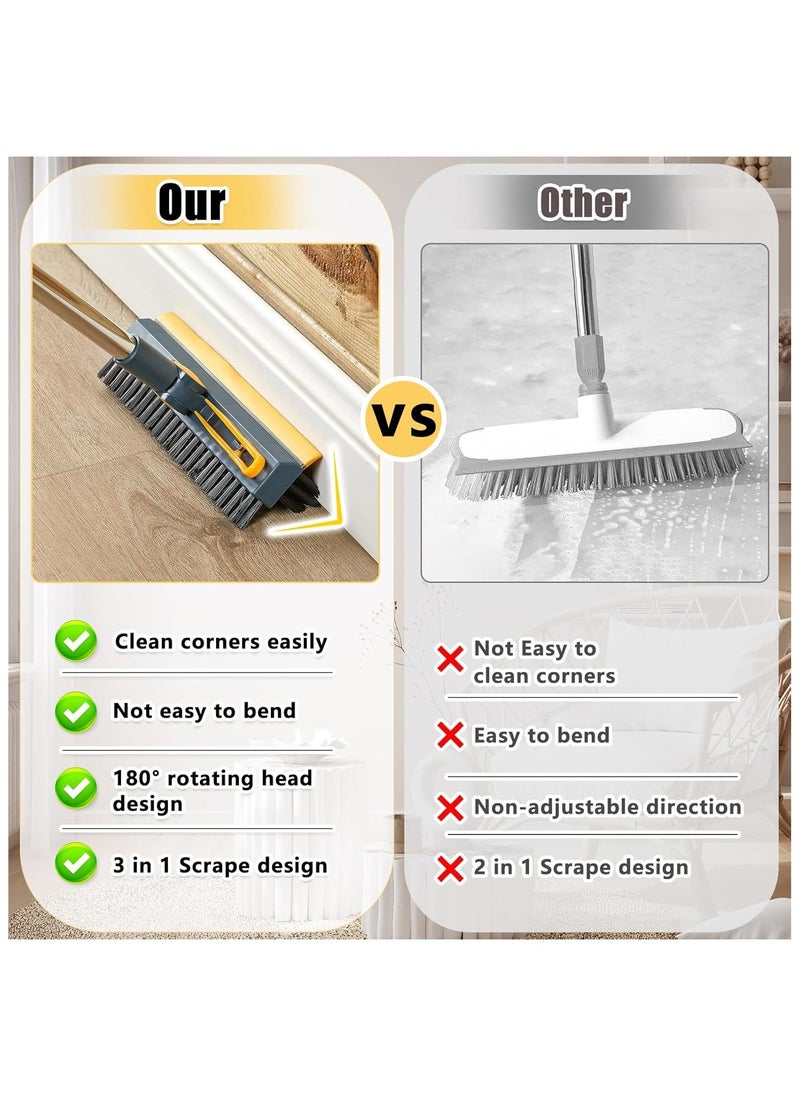 Hihonor 3 in 1 Floor Scrub Brush with Long Handle 44.5'' Cleaning Brush Stiff Bristle Brush Mop Swivel Head Brush Broom Floor Brush Scrubber for Cleaning Patio Bathroom Garage Kitchen (Dark Blue)  - Image 4