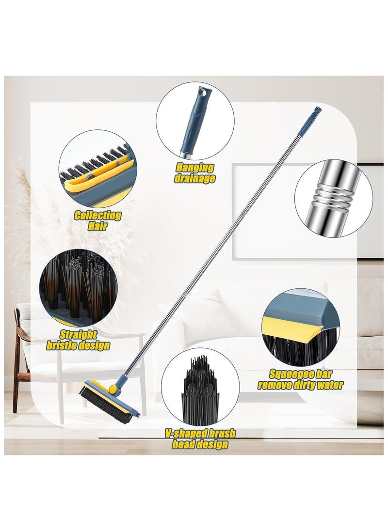 Hihonor 3 in 1 Floor Scrub Brush with Long Handle 44.5'' Cleaning Brush Stiff Bristle Brush Mop Swivel Head Brush Broom Floor Brush Scrubber for Cleaning Patio Bathroom Garage Kitchen (Dark Blue)  - Image 3