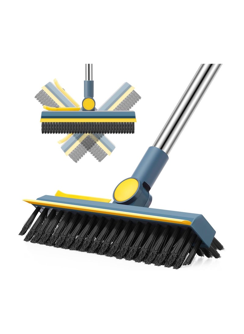 Hihonor 3 in 1 Floor Scrub Brush with Long Handle 44.5'' Cleaning Brush Stiff Bristle Brush Mop Swivel Head Brush Broom Floor Brush Scrubber for Cleaning Patio Bathroom Garage Kitchen (Dark Blue)  - Image 1