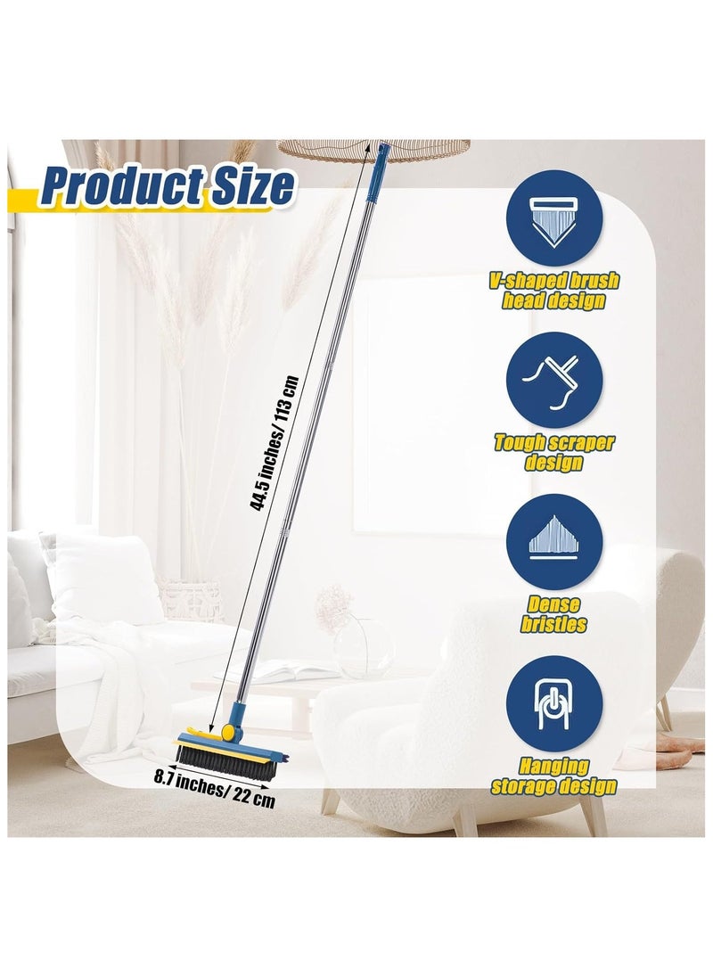 Hihonor 3 in 1 Floor Scrub Brush with Long Handle 44.5'' Cleaning Brush Stiff Bristle Brush Mop Swivel Head Brush Broom Floor Brush Scrubber for Cleaning Patio Bathroom Garage Kitchen (Dark Blue)  - Image 2