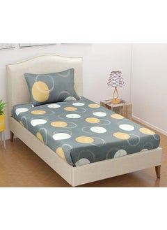 VAS COLLECTIONS VAS Collections 120 GSM Single Bedsheet with 1 Pillow Covers 160 TC Supersoft Glace Cotton Breathable Wrinkle Free 2 Pcs Set Yellow Grey Single 