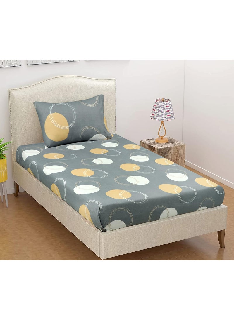 VAS COLLECTIONS VAS Collections 120 GSM Single Bedsheet with 1 Pillow Covers 160 TC Supersoft Glace Cotton Breathable Wrinkle Free 2 Pcs Set Yellow Grey Single 