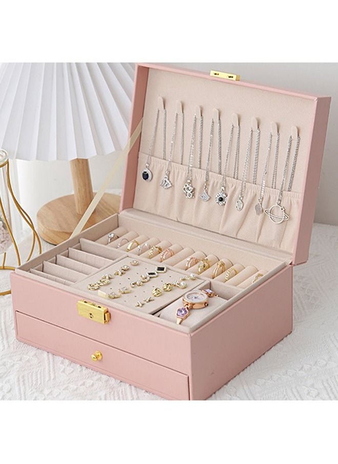 HomarKet - 2-Layer PU Leather Jewellery Storage Box Lightweight Multifunction Jewelry Case for Women Pink - Image 1