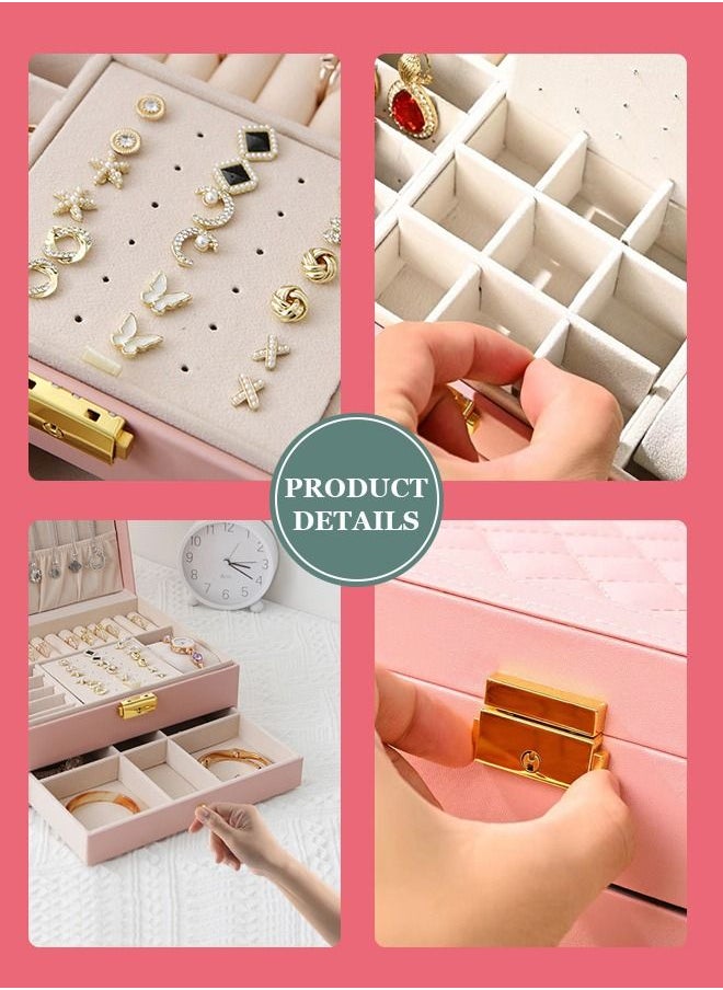HomarKet - 2-Layer PU Leather Jewellery Storage Box Lightweight Multifunction Jewelry Case for Women Pink - Image 1