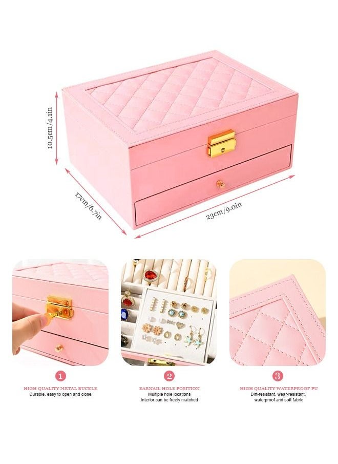 HomarKet - 2-Layer PU Leather Jewellery Storage Box Lightweight Multifunction Jewelry Case for Women Pink - Image 1