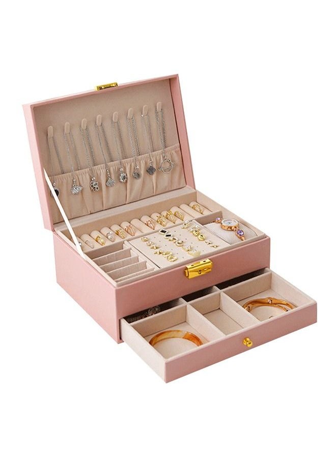 HomarKet - 2-Layer PU Leather Jewellery Storage Box Lightweight Multifunction Jewelry Case for Women Pink - Image 1
