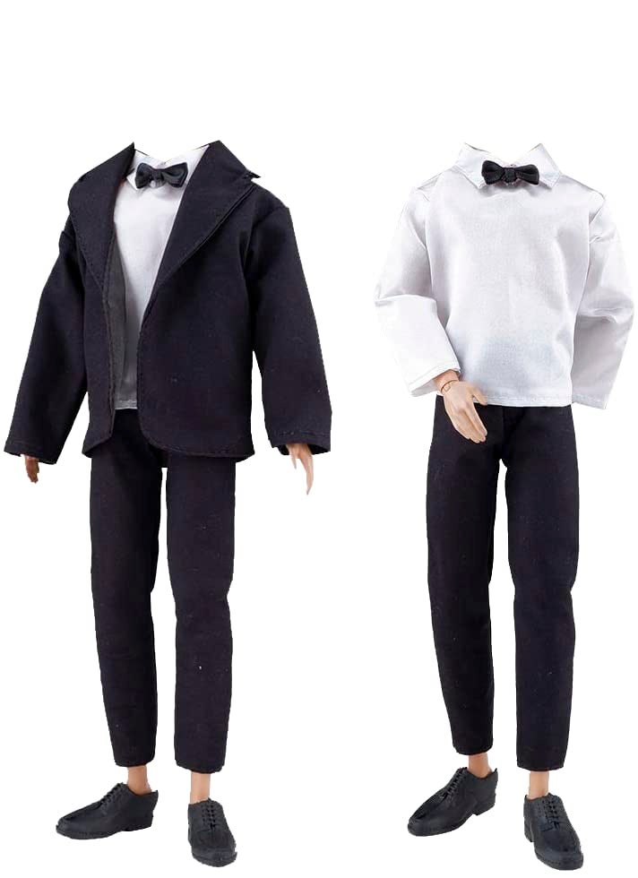 E-TING 10-Item Fantastic Pack = 1 Black-tie Suit with a Shirt Set + 3 Sets of Casual Wear Clothes Outfit + 1 pc Swim Trunks +5 Pairs Shoes for boy Doll Random Style - Image 2