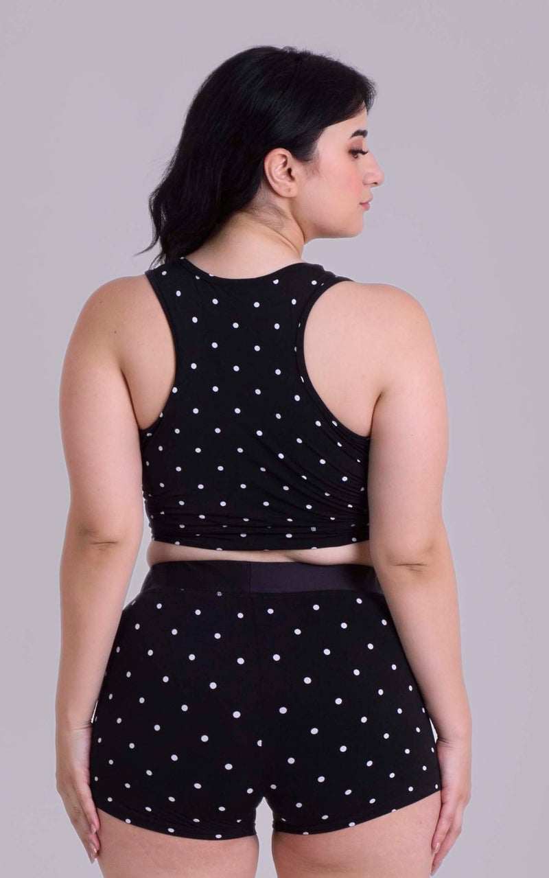Keepfit Women's Polka Print Sleeveless Plus Size Swimsuit with Crop top and High Rise Boy Shorts Black |Swimming Suit for Women - Image 5