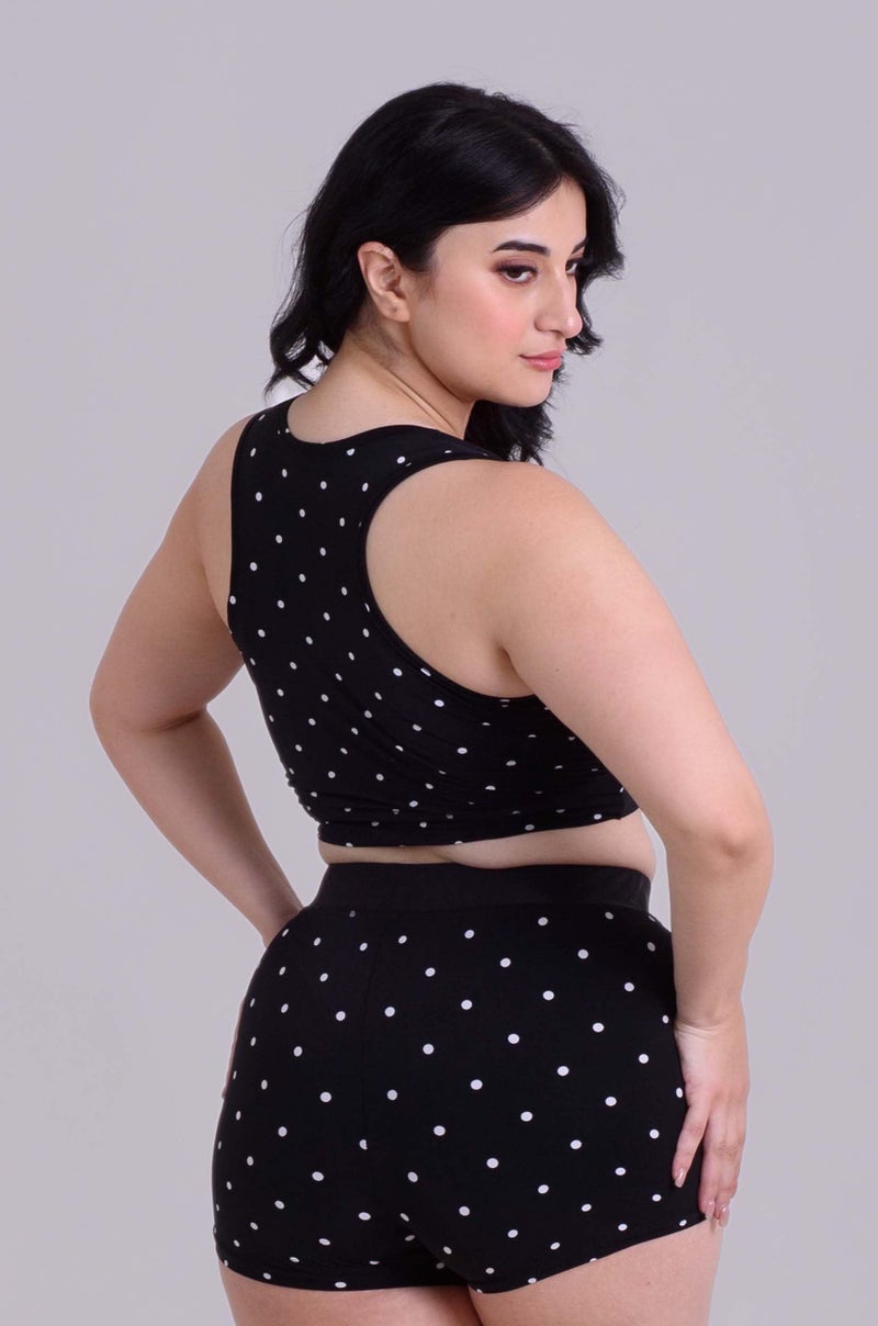 Keepfit Women's Polka Print Sleeveless Plus Size Swimsuit with Crop top and High Rise Boy Shorts Black |Swimming Suit for Women - Image 4