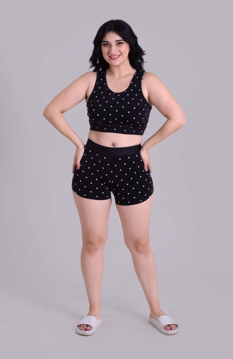 Keepfit Women's Polka Print Sleeveless Plus Size Swimsuit with Crop top and High Rise Boy Shorts Black |Swimming Suit for Women - Image 3