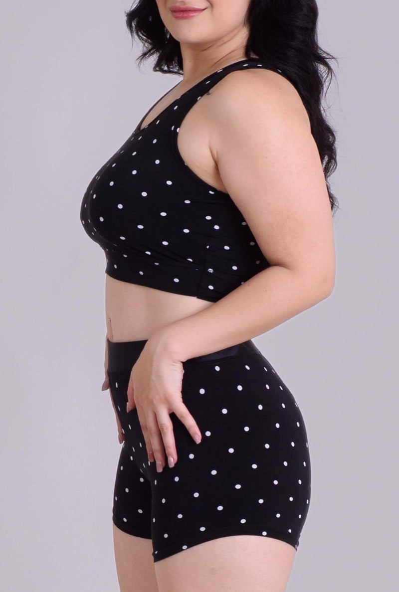 Keepfit Women's Polka Print Sleeveless Plus Size Swimsuit with Crop top and High Rise Boy Shorts Black |Swimming Suit for Women - Image 2