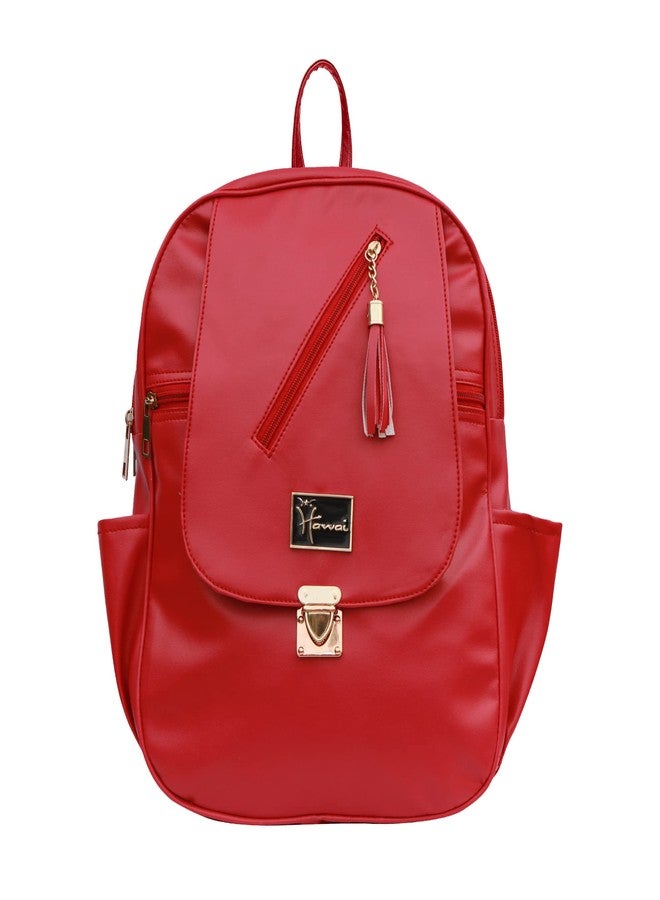 Hawai Elegant Design PU Leather Red Colour 7.5Litres Mini Small Casual College Bag Backpack for Girls Women Teen - Image 1