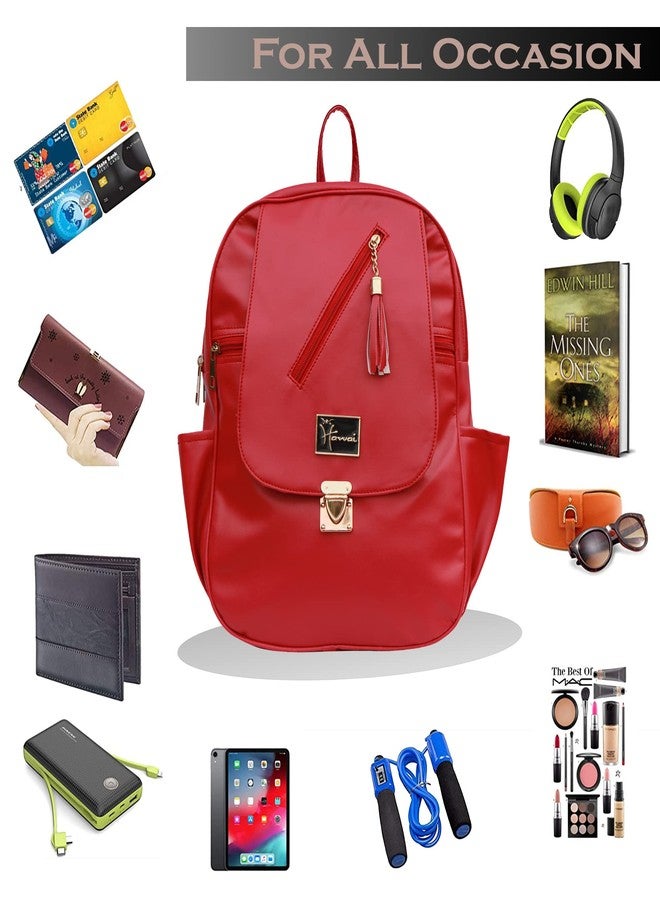 Hawai Elegant Design PU Leather Red Colour 7.5Litres Mini Small Casual College Bag Backpack for Girls Women Teen - Image 5