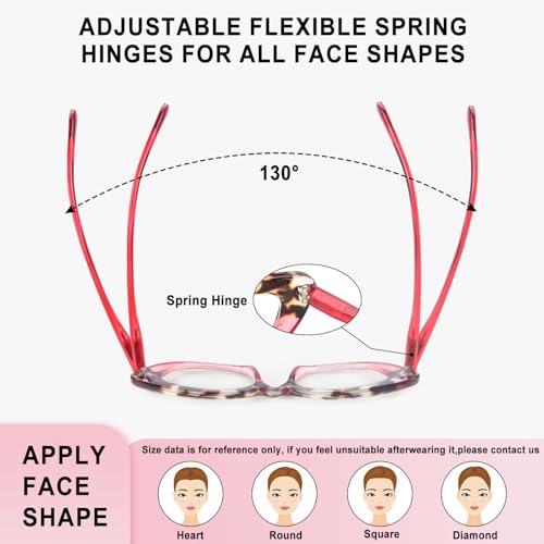 CHOFILORD 6 Pack Cat Eye Reading Glasses for Women Fashion Cute Blue Light Blocking Computer Readers Spring Hinge (Colorful-B, 1.5, x) - Image 4