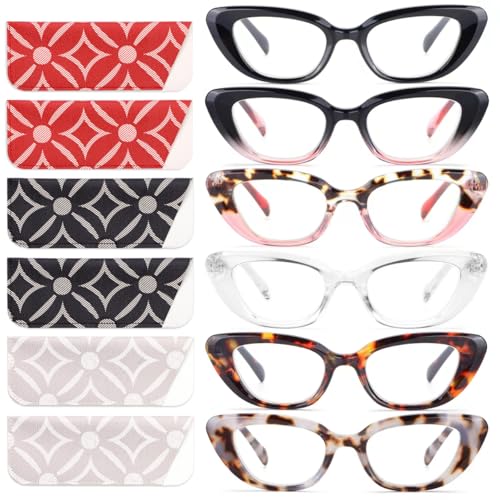 CHOFILORD 6 Pack Cat Eye Reading Glasses for Women Fashion Cute Blue Light Blocking Computer Readers Spring Hinge (Colorful-B, 1.5, x) - Image 1